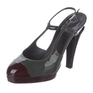 Women's Two-Tone Patent Leather Slingback Pump - Black and Dark Burgundy